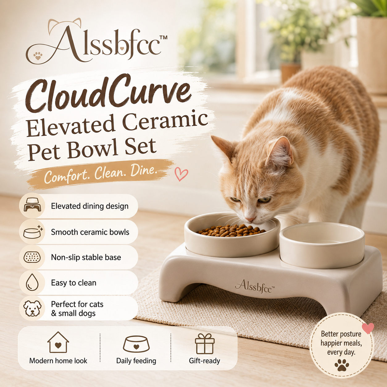 Alssbfcc™ CloudCurve Elevated Ceramic Pet Bowl Set