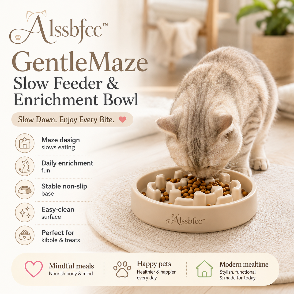 Alssbfcc™ GentleMaze Slow Feeder & Enrichment Bowl